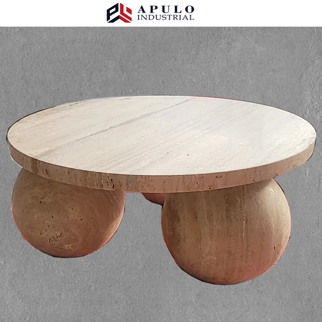 Nordic Natural Stone Furniture 3 Balls Set Round Sphere Beige Travertine Marble Ball Coffee Table