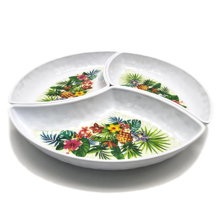 Graceful condiment dish 13 inch compartment plate Appetizer Serving Platter Assorted Snack Dish plastic Serving Tray Dip Bowl
