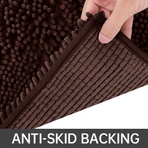 Chinese Suppliers Mass Stock Non Slip Solid Chenille Water Absorption Shaggy Rug Chenille Carpet Bath Mat Shower Mats