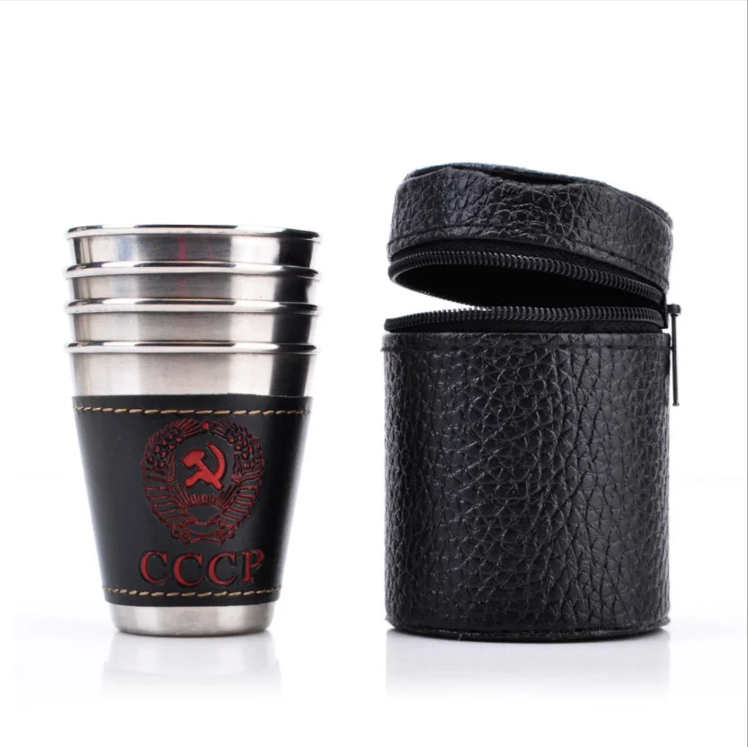 hot selling 4pcs a set 70ml  stainless steel wine glass shot glass cup with leather bag