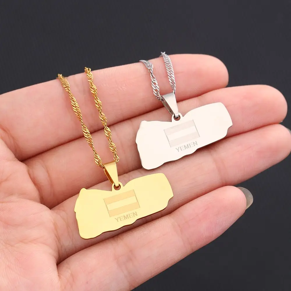 fashion Gold Plated Stainless Steel Yemen Map Pendant Necklace Asia Map Pendant Necklaces for Men Women Gifts