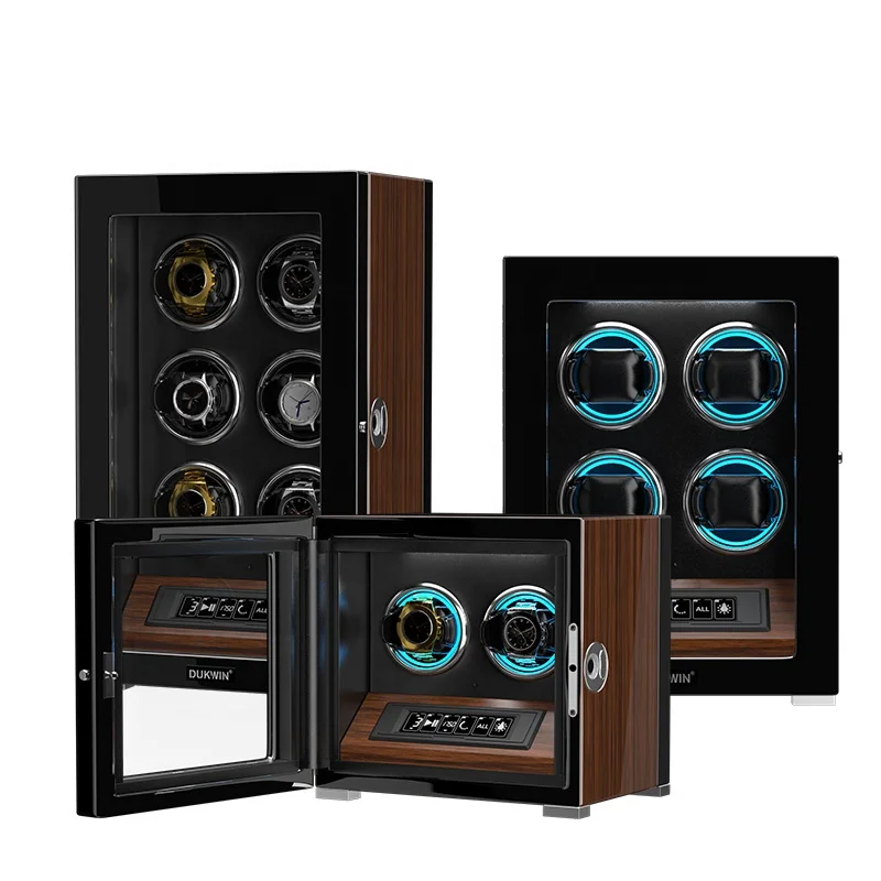 Custom Fashion Stainless Steel 2 4 6 Slots Watch Box Winder LED RGB Rotation Watch Winders with Fingerprint for Men Watches