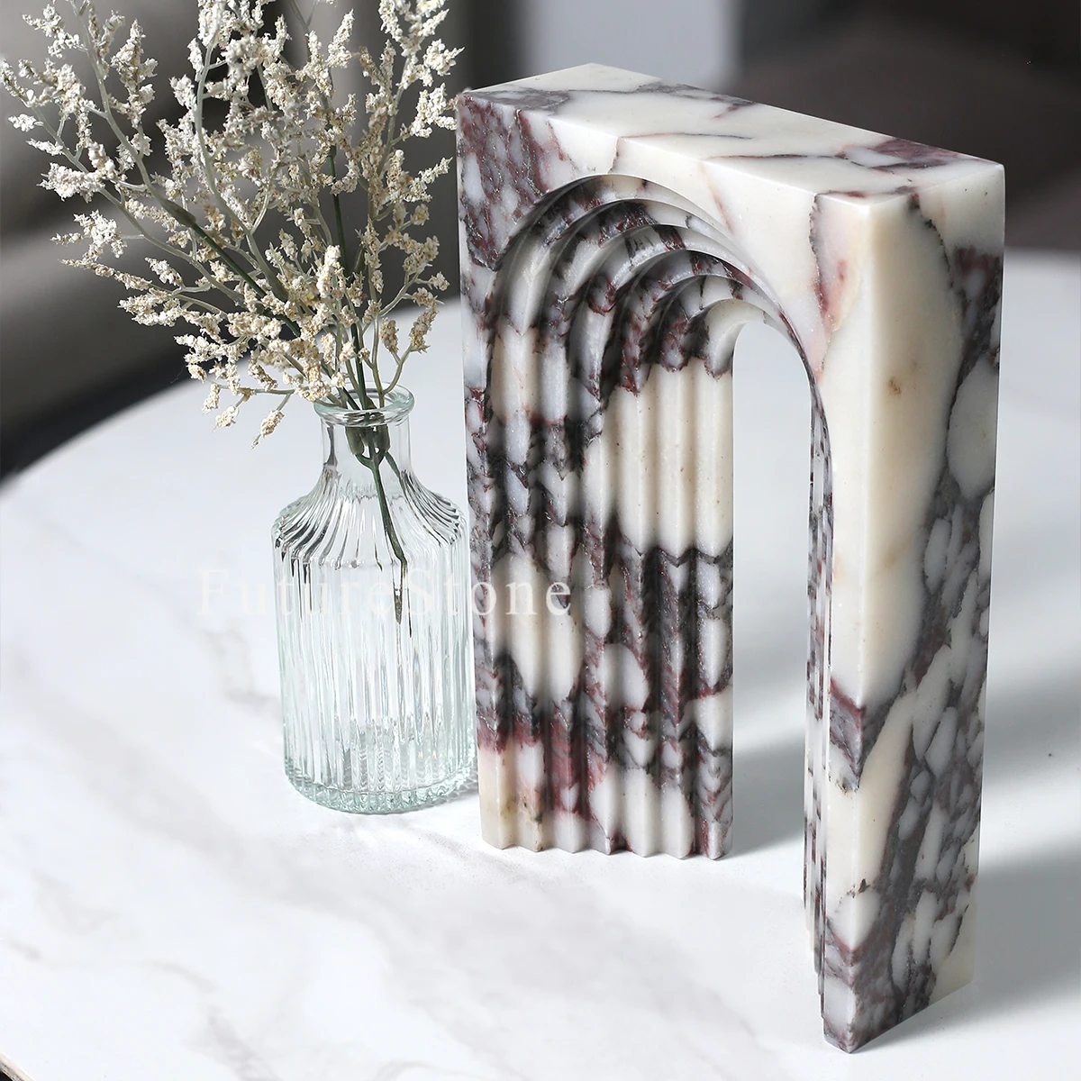 Luxury Bridge Shape Natural Calactta Viola Marble Ornament Bookend for Home Decor Luxury Store Marble Handcrafts Table Decor