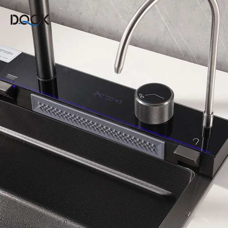 2023 New Smart Single Bowl Digital Kitchen Sink 304 Stainless Steel Piano Key Waterfall Faucet Kitchen Sink With Glass Rinser