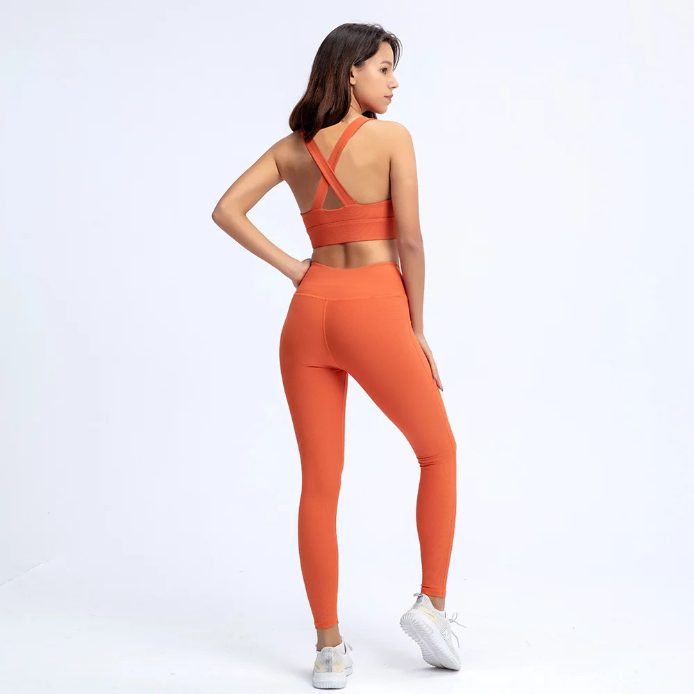 Women Gym Clothes Sportswear Woman Gym Leggings Padded Push-up Strappy Sports Bra 2 Pcs Sports Suits Seamless Yoga Sets