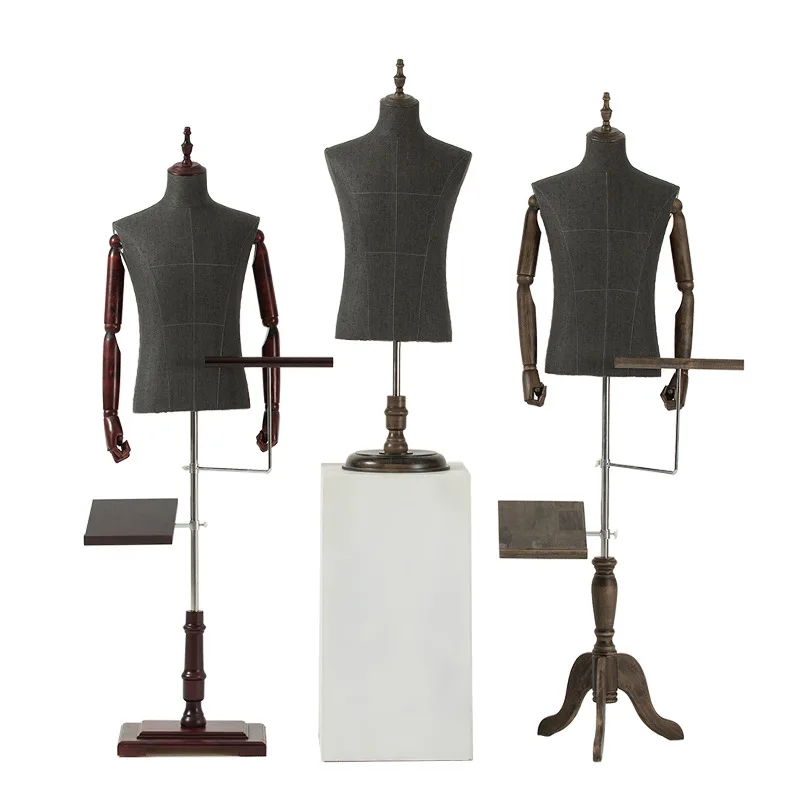 Model props men suit wrap cloth solid wood arms dummy mannequin window clothing store display adult dark fabric upper body