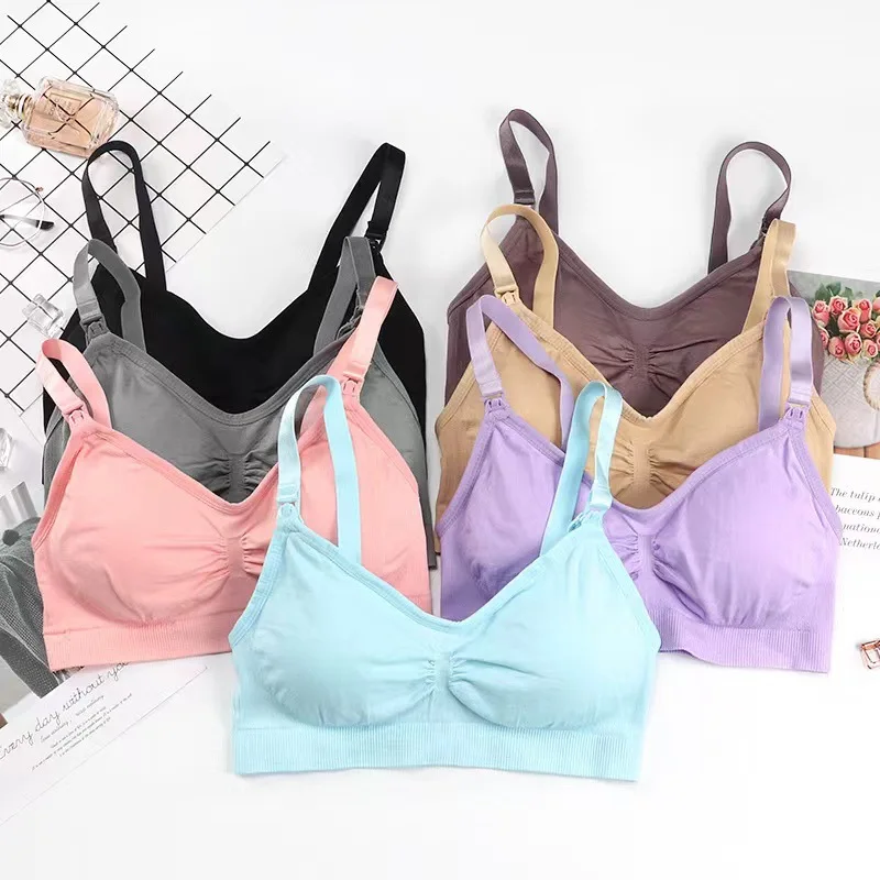 Custom Logo Wholesales Lactation Breastfeeding Pumping Pregnant Mother Front Open Wireless Wrinkled Maternity Nursing Bra