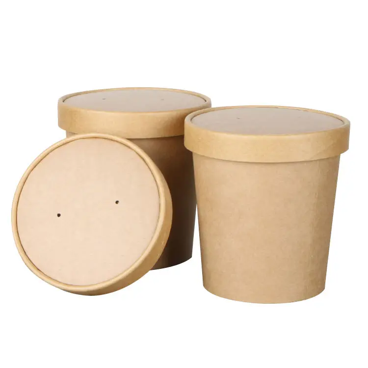 custom disposable paper bowls food packing containers kraft paper noodle cup hot soup bowls with lids