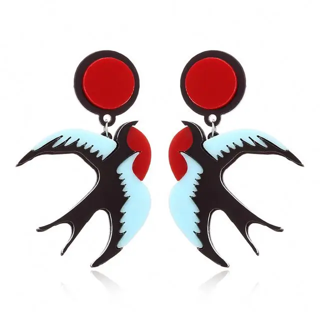 Bohemian Cute Fashion Animal Parrot Bird Drop Earrings Women Shiny Rhinestone Fringed Statement Tassel Acrylic Earrings Jewelry