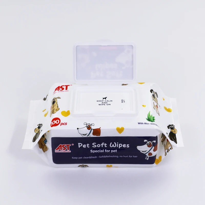 100 шт., влажные салфетки с алоэ и витамином е для ухода за домашними животными