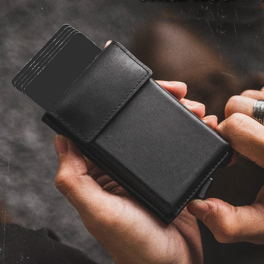 Aluminium Wallet For Men PU Leather Wallet RFID Blocking Coins Purse Credit Card Holder Wallets