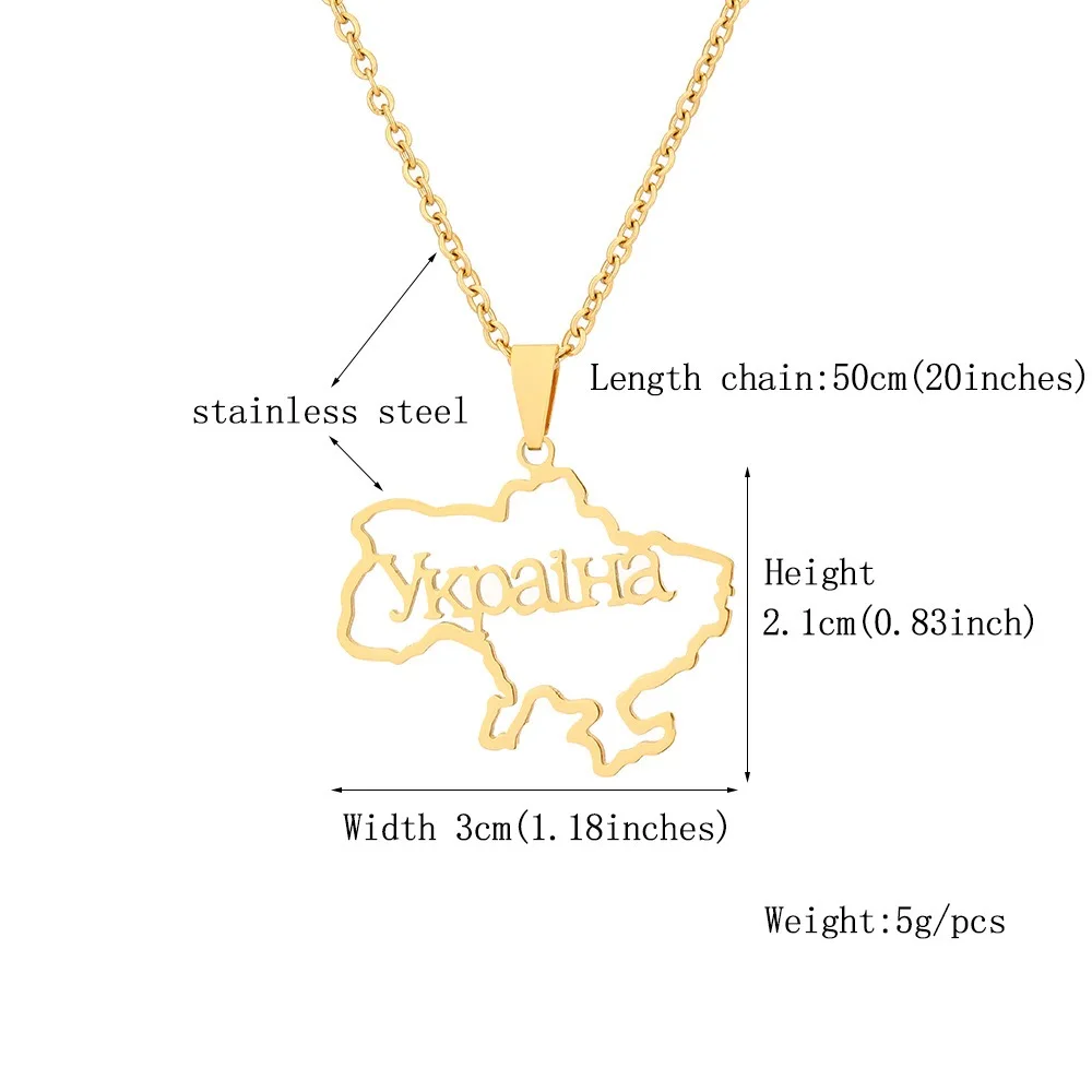 Free samples Custom Stainless Steel Jewelry Hollow Letter Ukraine Map Flag Men Pendant Charm Couples Necklace For Women