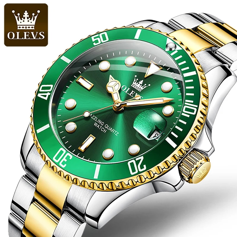 Olevs 5885 Hot Sale Quartz Wrist Watch Men Stainless Steel Strap Luxury Waterproof Casual Luminous Large Dial Date Classic Sport