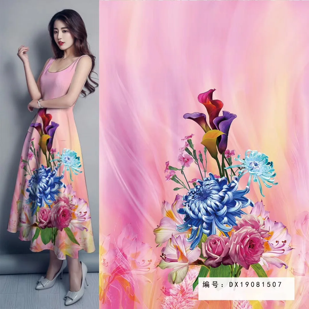 
Colorful floral designs digital printing satin flower fabrics material wholesale 100% polyester fabric 