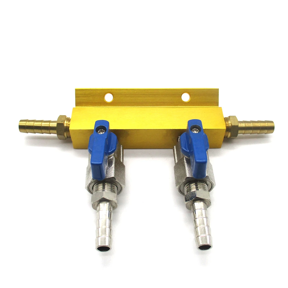 2 Way алюминиевый сплав 1/4 NPT CO2 пива распределитель воздуха газовый коллектор с латунный шаровой клапан