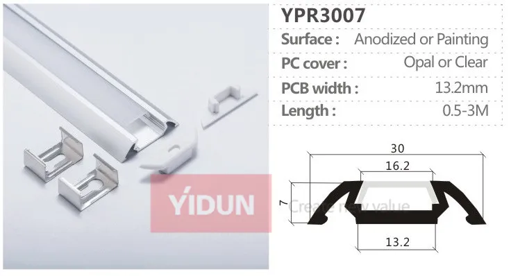  YIDUN Lighting YPR3007 крепление с помощью зажимов алюминиевый светодиодный профиль линейное светодиодное алюминиевое освещение двумя обнаружениями