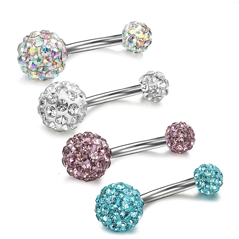 Fashion Screw Big Diamond Balls Navel Ring Bars Piercing Jewelry Woman Belly Button Ring