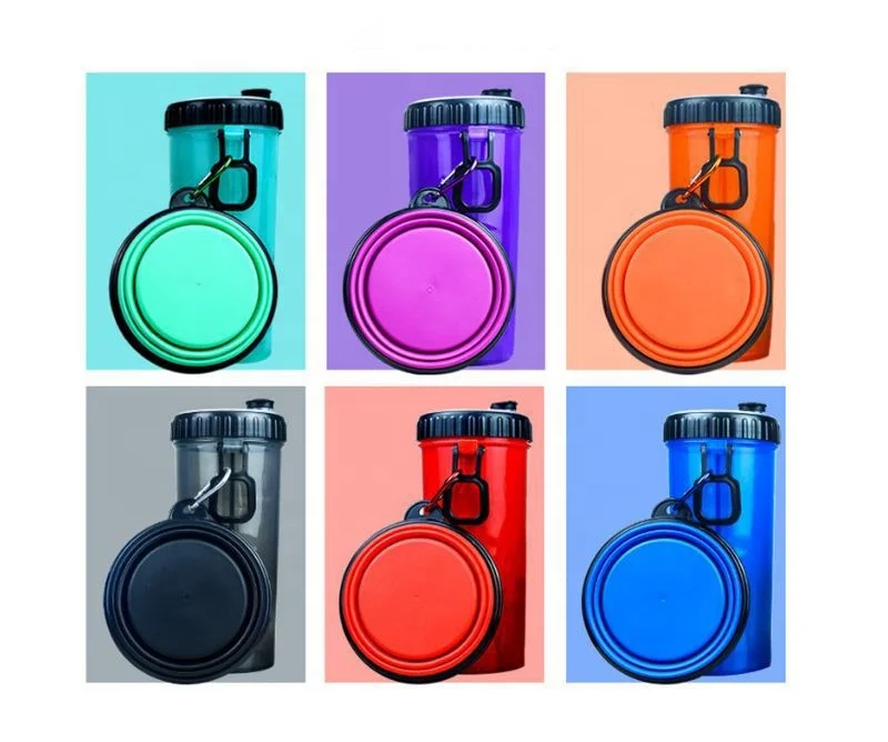 Многофункциональная Пластиковая переносная бутылка для воды и еды для собак и кошек, бутылка для хранения, чашка-Диспенсер со складной чашей из ТПЭ