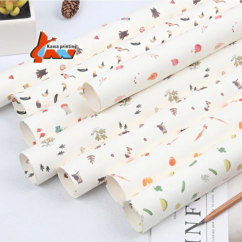 Wholesale Pink Patterns Printed Thick Brown Gift Wrapping Kraft Paper Roll