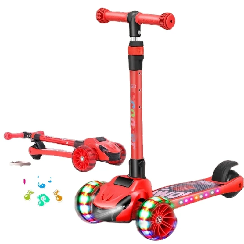 Детский скутер/самокат складной детский скутер пластиковый светодиодный мигающий 3 Колеса детский скутер OEM логотип ребенок 2 +