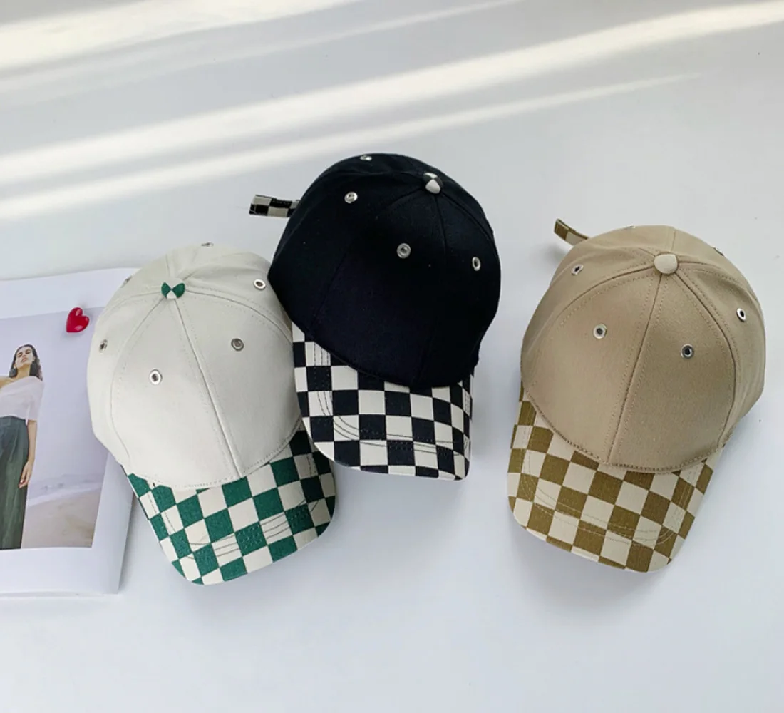 Kids checker Baseball Hat Toddler Boys Cotton hip-pop Hats for 3 - 7 Years