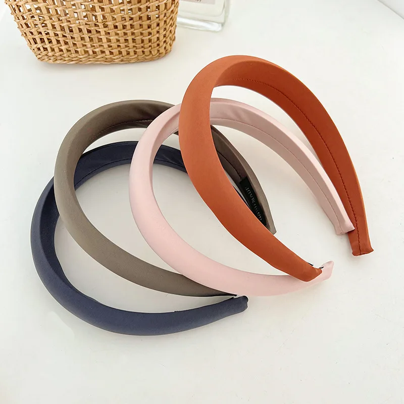 Wholesale Korean Sponge Padded Hair Accessories Solid Color Fabric Handmade Headband For Woman Girls