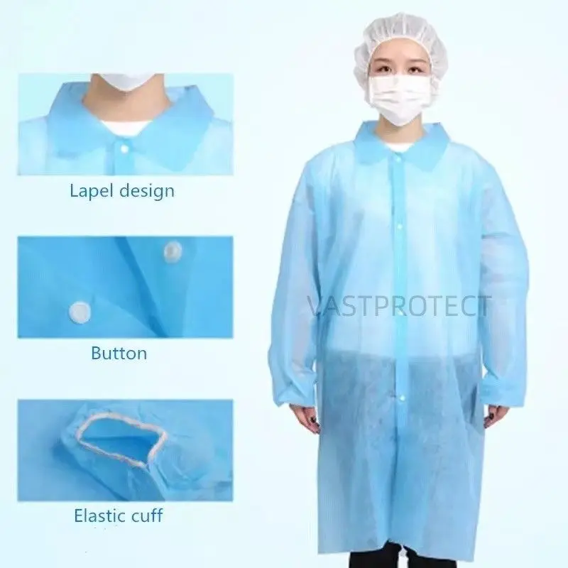 Industrial Safety  Standard Jacket Visitor Laboratory Coat Micro-Porous SMS Polypropylene Non-Woven PP Disposable Lab Coat