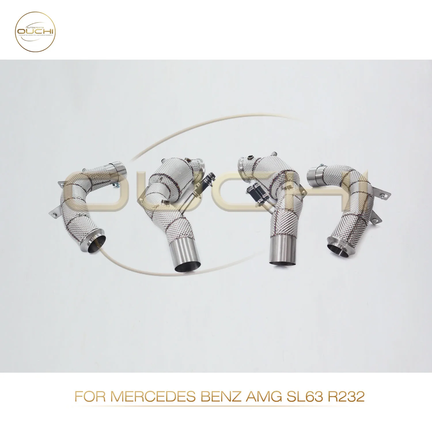 Ouchi Stainless Steel Exhaust System Downpipe For Mercedes Benz AMG SL63 R232 With Head Shield Auto Performance Tuning pipe part