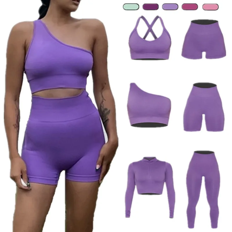 New Workout Set Women Clothing Active Wear Gym Fitness Sets Seamless Yoga Suits One Shoulder Sports Bra Scrunch Butt Leggings