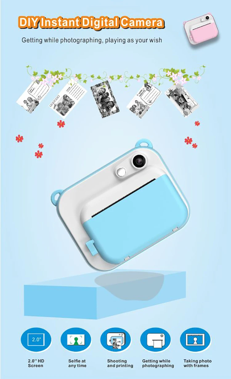 Professional Kids Christmas  Children DIY Digital instant black and white printing Camera