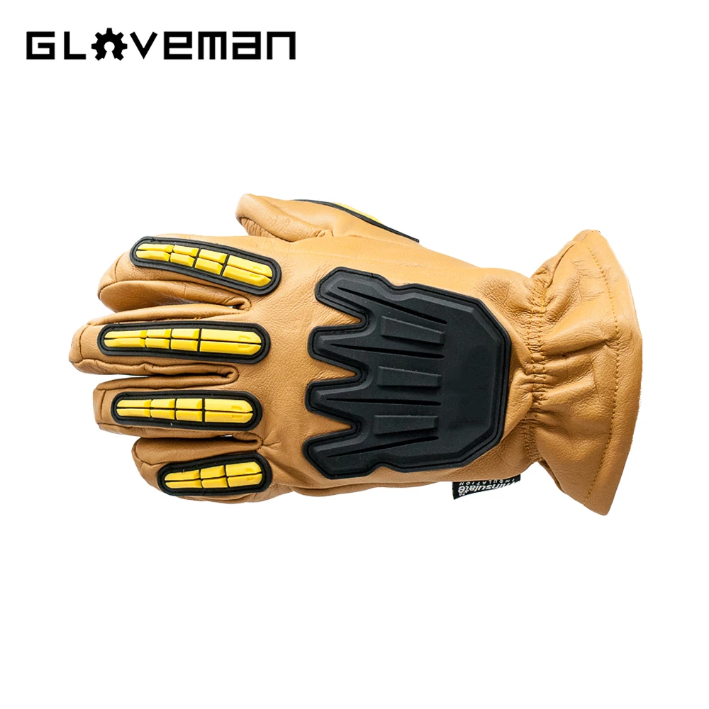 GLOVEMAN custom winter warm heavy duty TPR impact oil industrial construction safety work cowhide leather tig welding hand glove