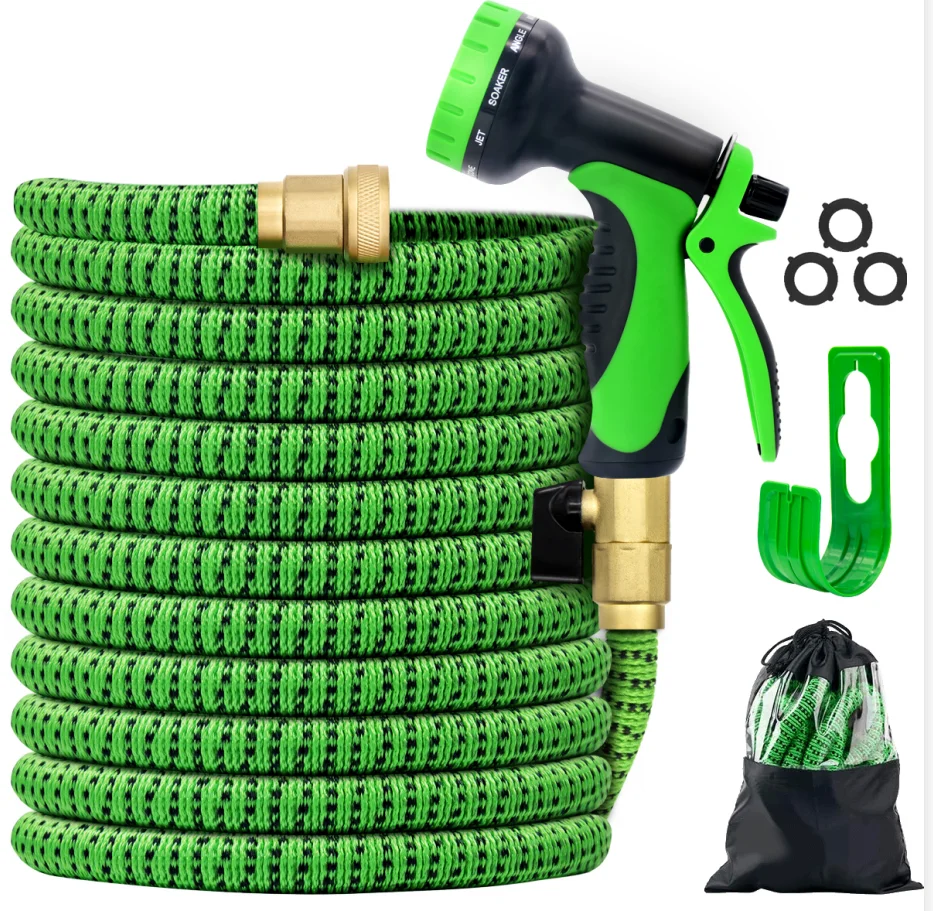 100ft 30M Garden Hose Upgraded Expandable Water Hose with Three Latex Core 3/4 Solid Brass Connector Brass