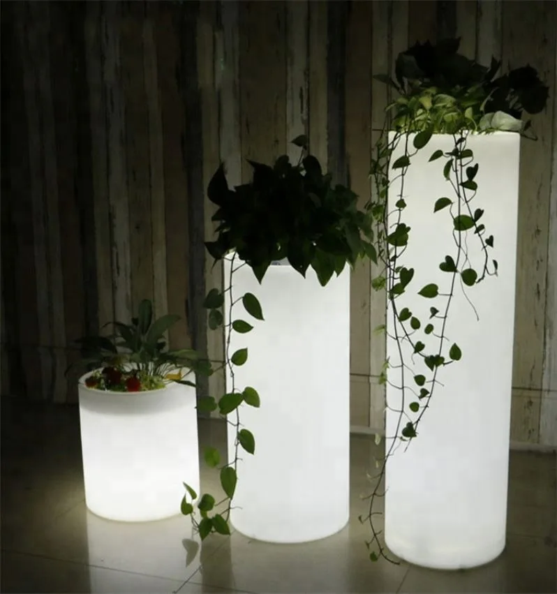 Decorative Creative Floor Vase LED Illuminated Flower Pot, Large Cylindrical Waterproof Plastic, Seven Color 10 PE Carton Box