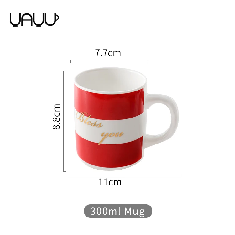 Popular household used 300ml red and white ceramic wedding favors tea coffee mugs for gift