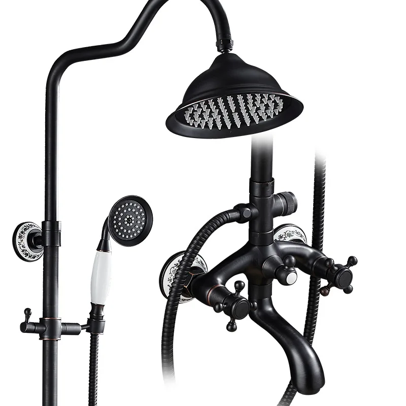Черный Античный настенный латунный душ в американском стиле