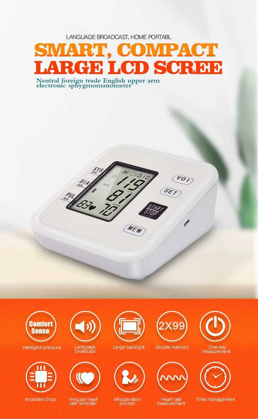 Newly Fully Automatic Rechargeable BP Meter Digital Upper Arm Tensiometre Accu Chek Blood Pressure Monitor
