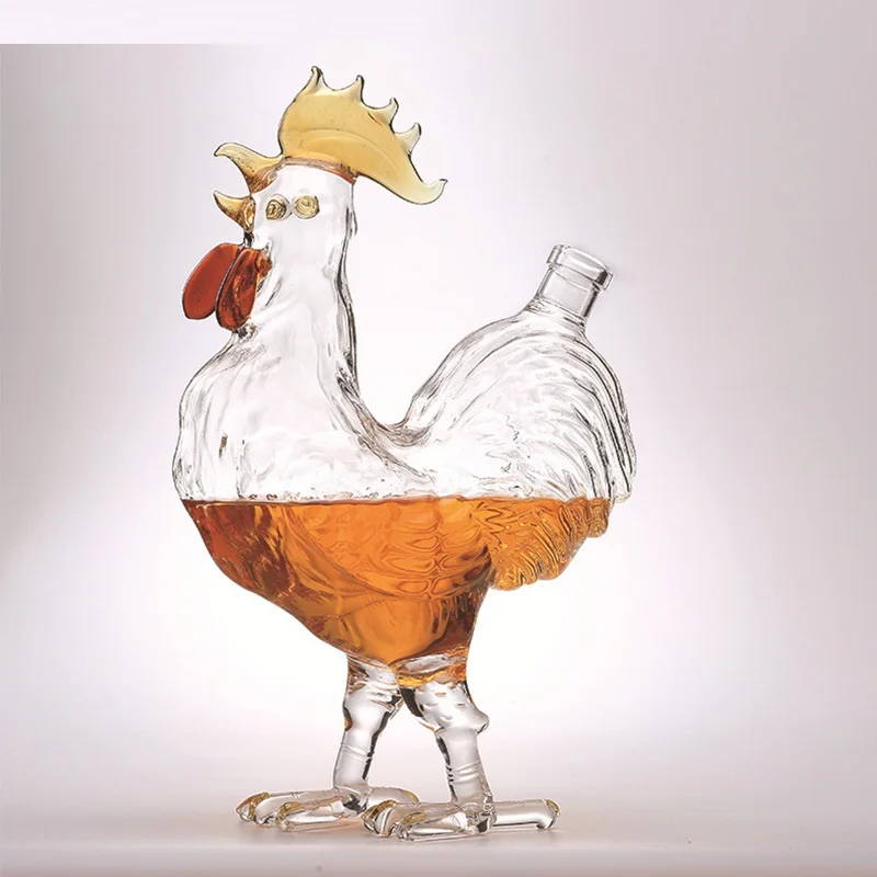 500ml/1000ml Animal glass bottle zodiac rooster decanter thick hollow high borosilicate glass decanter chicken