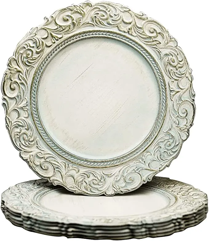 Newest Elegant Round 13 Inch White Plastic Charger Plates Wedding Party Table Decorative