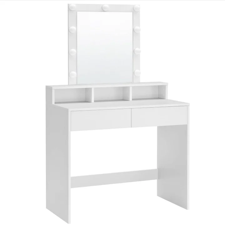 2 Drawers and 3 Compartments Modern White  LED Lights Makeup dressing Table