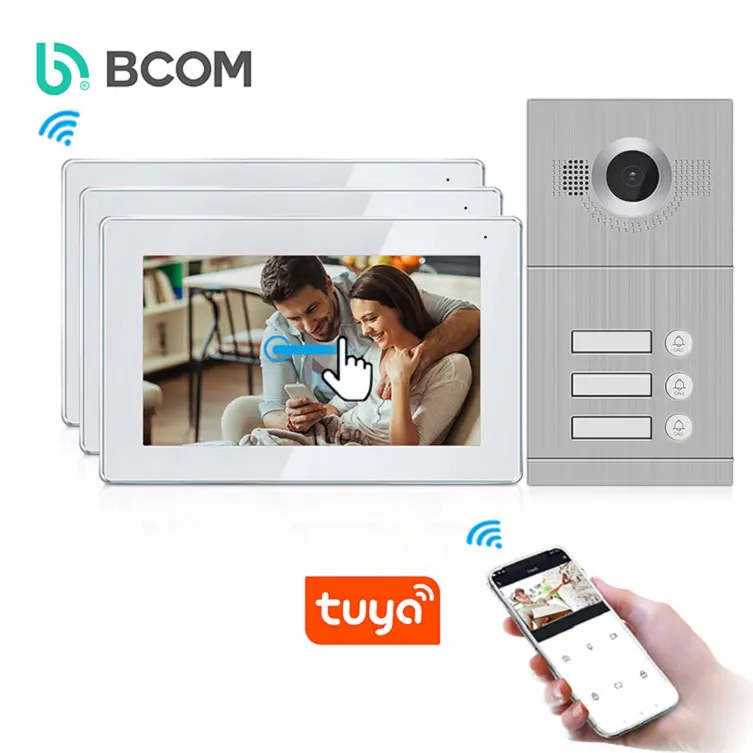 Bcomtech 4-in-1 Wired HD Video Door Phone Intercom System Security Door Bell with SD Card Video Record House Apartment Villa