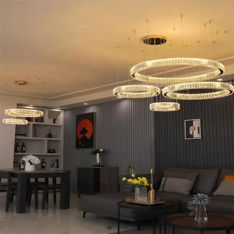 2024 Hot Sell LED Round Crystal Circle Chandelier Ring lamp  For living room Hotel Restaurant Hanging lights