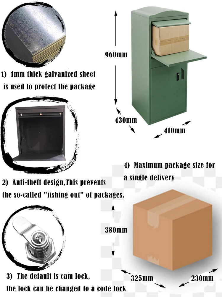 Modern Outdoor Secure New Design Wall Mounted Courier Parcel Drop Box in Wrought Iron from Garden parcel box