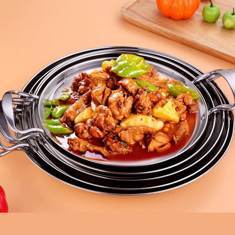 Extra large stainless steel pan large dish chicken plate restaurant special dry pot plate