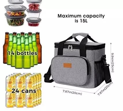 24 Cans Cooler Bag Food Shoulder Grey Thermal Insulated Lunch Soft Cooler Lunch Box Soft-sided Cooling Bag for Beach