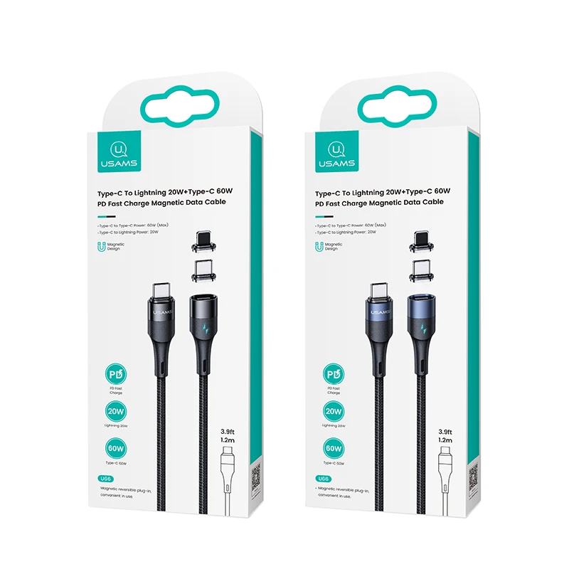  USAMS SJ495 Тип C 20 Вт + 60 TPE Плетеный Магнитный USB кабель для передачи данных 1 2 м Быстрый PD зарядный