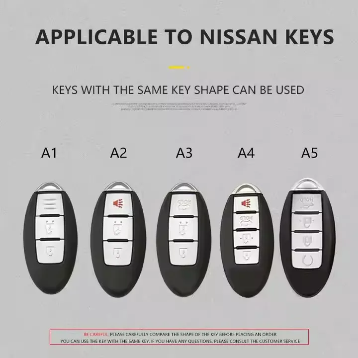 Hot selling High-grade Quality Aluminum alloy Key Holder Leather Car Key Case Chain Covers for nissan  TEANA X-Trail Infiniti