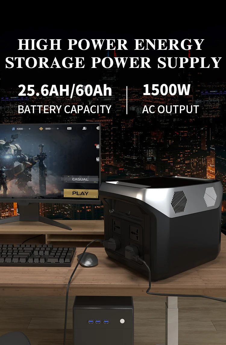 1500W Pure Sine Wave Outdoor Solar Battery Inverter Power Source MPPT Controller Household Energy Storage System Portable Power