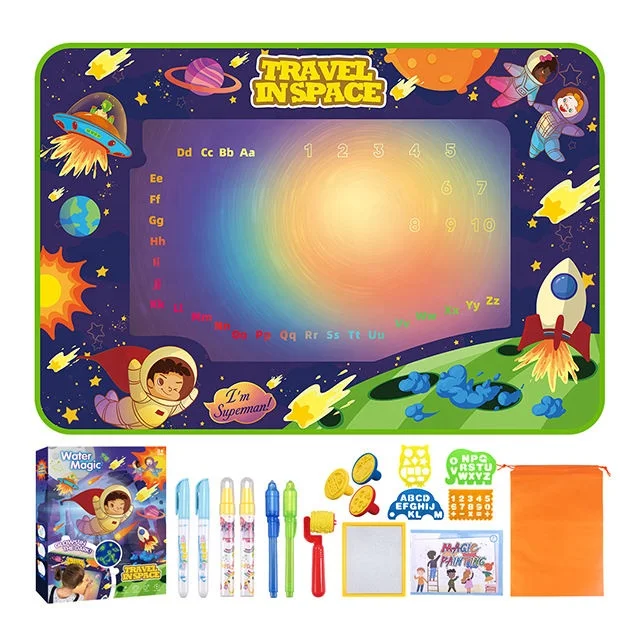 Letters Learning Kids Creative Water Drawing Mats Reusable Aqua Magic Water Doodle Mat Luminous Glowing Drawing Mat for Kids