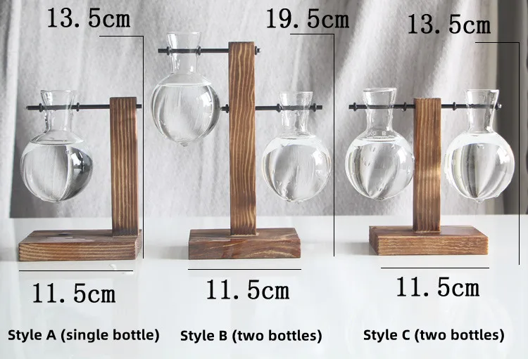 retro desk home decor bud florero terrarium air plants propagation station hydroponic glass flower bulb vase with wooden stand
