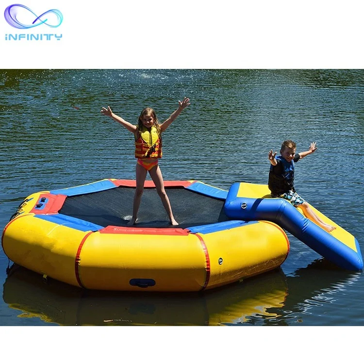 Summer Popular Inflatable Floating Water Toys Jump Bed Trampoline Games with Slide